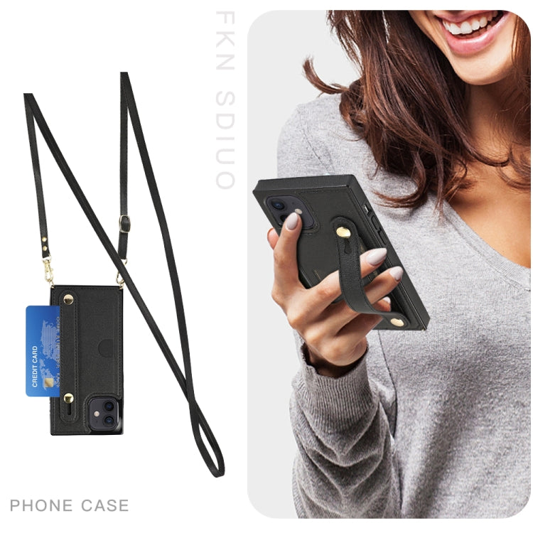 PU+TPU Shockproof Protective Case with Crossbody Lanyard & Holder & Card Slot & Wrist Strap, For iPhone 12 mini, For iPhone 12 / 12 Pro, For iPhone 12 Pro Max