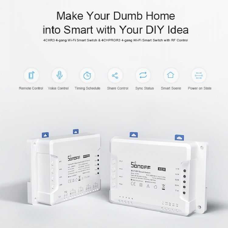 Sonoff 4CHPROR3 Mobile Phone Smart Home Switch Four-way Controller, Support Long-range Control Timing