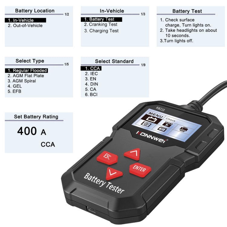 KONNWEI KW210 Car Battery Test Battery Capacity Resistance Battery Detector, KW210