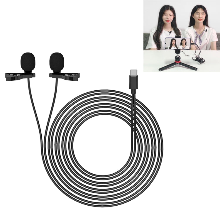 YELANGU MY3 Type-C Interface Live Broadcast Interview Mobile Phone Double Clip Lavalier Microphone, Length: 2.5m, MY3