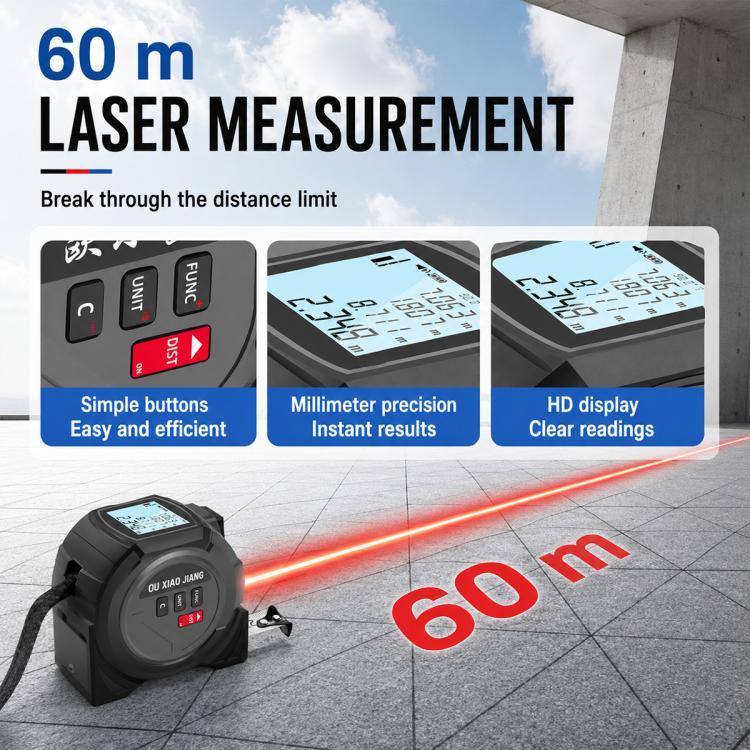 OUXIAOJIANG 3-in-1 hochpräziser Hand-Kreuzlinien-Laser-Entfernungsmesser mit digitalem Maßband, 40 m, 60 m