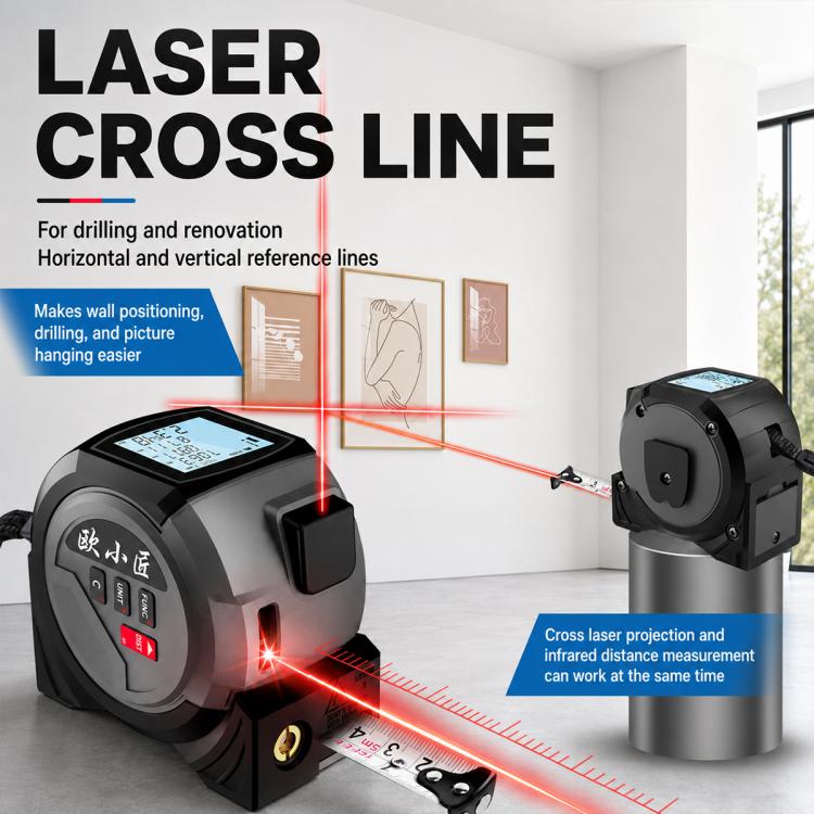 OUXIAOJIANG 3-in-1 hochpräziser Hand-Kreuzlinien-Laser-Entfernungsmesser mit digitalem Maßband, 40 m, 60 m