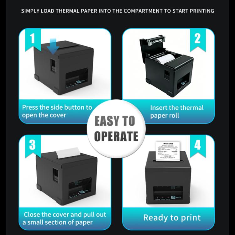 POS-8390 80mm Thermodrucker für Kassenbons, US-Stecker, UK-Stecker, EU-Stecker, AU-Stecker