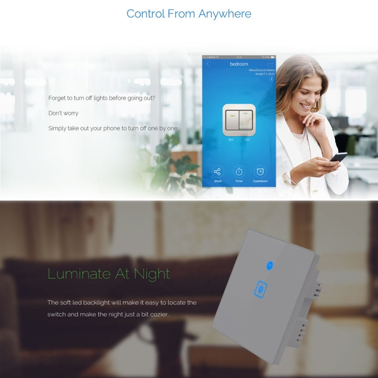 WS-UK-01 EWeLink App & Touch-Steuerung 2A 1-fach Smart-Wandschalter mit Glasfront, AC 90V-250V, UK-Stecker, 1-fach