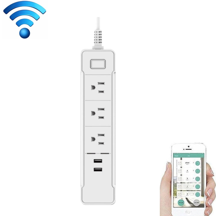 C198B 2 USB Ports + 3 US Sockets WiFi Smart Power Plug Socket, Compatible with Alexa and Google Home, AC 110V-240V, US Plug, White