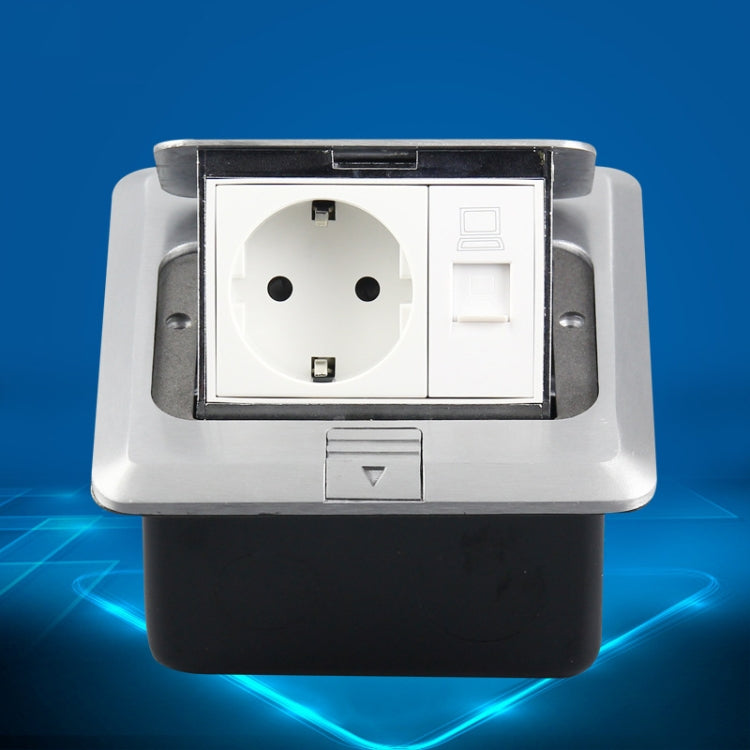 Hidden Pop-up Aluminum Alloy Computer Floor Socket with Cover Bottom Box, EU Plug