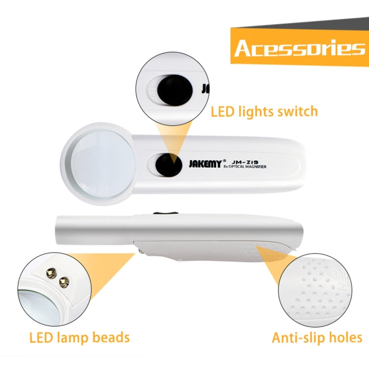 JAKEMY JM-Z19 Portable 8X Optical Magnifier with LED Light, JM-Z19 8X Magnifier
