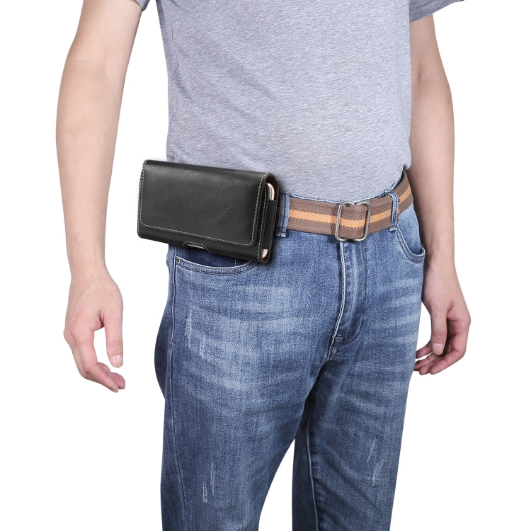Men Lambskin Waist Phone Bag Leather Belt Pouch Universal Mobile Case for 6.9 Inch Smartphones Multi-Functional Holster with Card Slot