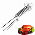 60ml Stainless Steel Syringe Dual Needles Condiment Turkey Meat Injector Cooking Tools, Stainless Steel Marinade Injector