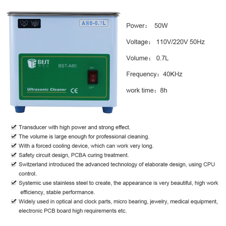 BEST-A80 0.7L Ultrasonic Washing Machine (Voltage 220V), BEST-A80 0.7L