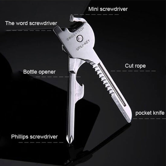 SWISS+TECH Stainless Steel 6-in-1 Foldable Keychain Multi-Tool