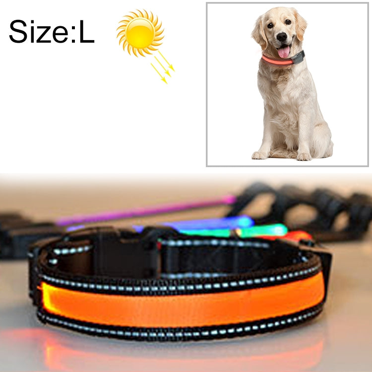 Medium and Large Dog Pet Solar + USB Charging LED Light Collar, Neck Circumference Size: L, 50-60cm, Size: L