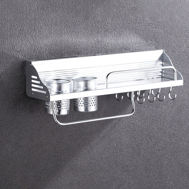 50cm 2 Cups 8 Hooks Multi-function Kitchen Punching Wall-mounted Plastic Edge Condiment Storage Rack, 50cm Punching Plastic Edge
