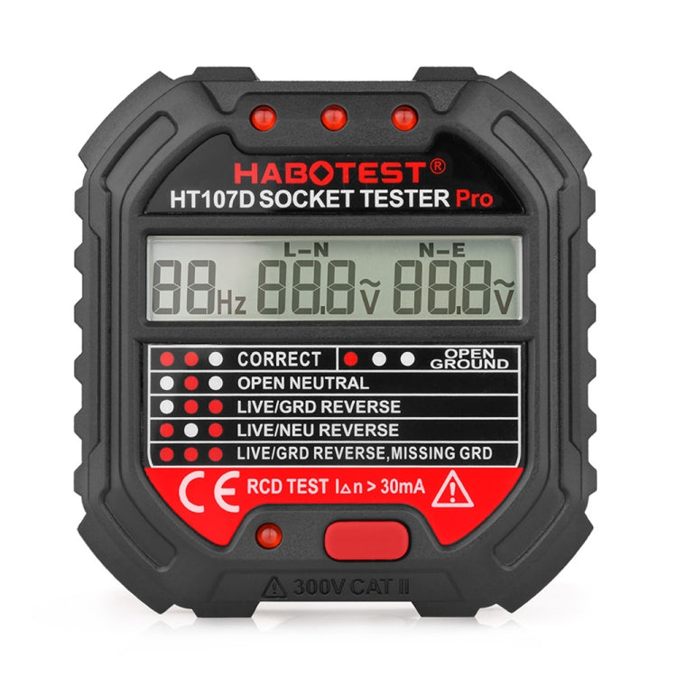 HABOTEST HT107D Multifunktionaler Steckdosentester mit Digitalanzeige, HT107D (US-Stecker), HT107D (UK-Stecker), HT107D (EU-Stecker)