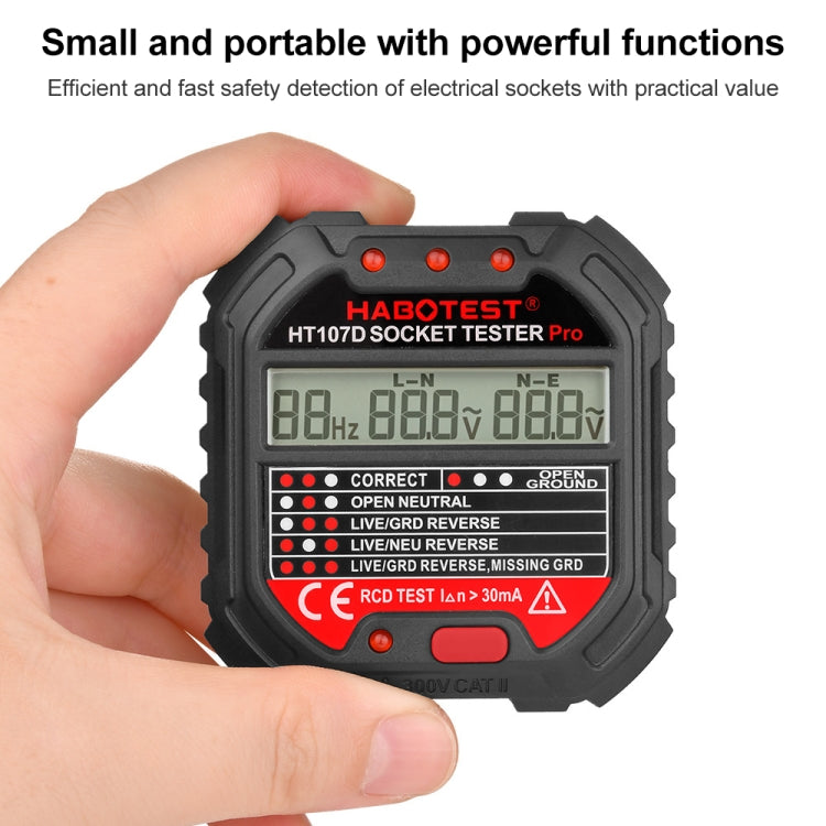 HABOTEST HT107D Multifunktionaler Steckdosentester mit Digitalanzeige, HT107D (US-Stecker), HT107D (UK-Stecker), HT107D (EU-Stecker)