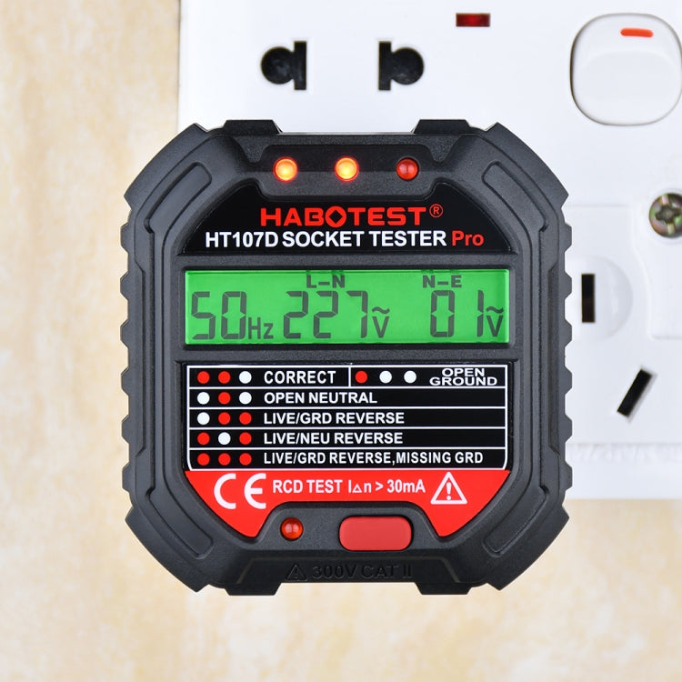 HABOTEST HT107D Multifunktionaler Steckdosentester mit Digitalanzeige, HT107D (US-Stecker), HT107D (UK-Stecker), HT107D (EU-Stecker)