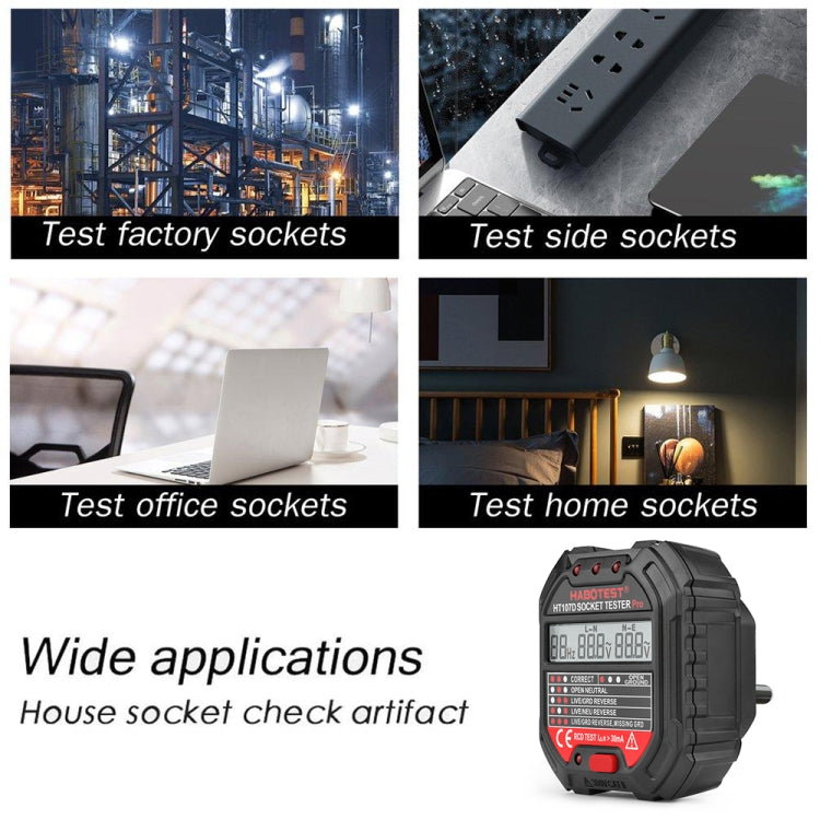 HABOTEST HT107D Multifunktionaler Steckdosentester mit Digitalanzeige, HT107D (US-Stecker), HT107D (UK-Stecker), HT107D (EU-Stecker)