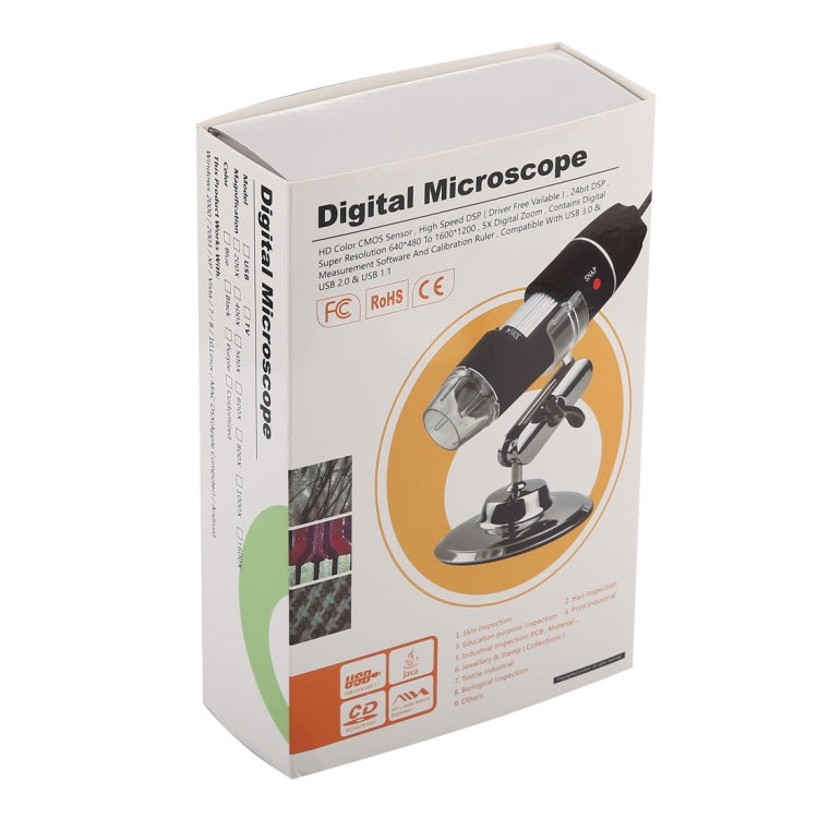 1600X Lupe HD 0,3 MP Bildsensor 2-in-1 USB Digitalmikroskop mit 8 LEDs & professionellem Standfuß, 1600X