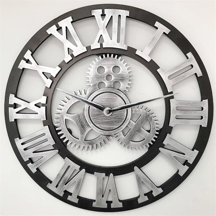 Retro Wooden Round Single-sided Gear Clock Rome Number Wall Clock, Diameter: 70cm, Rome Number 70cm, Rome Number 70cm