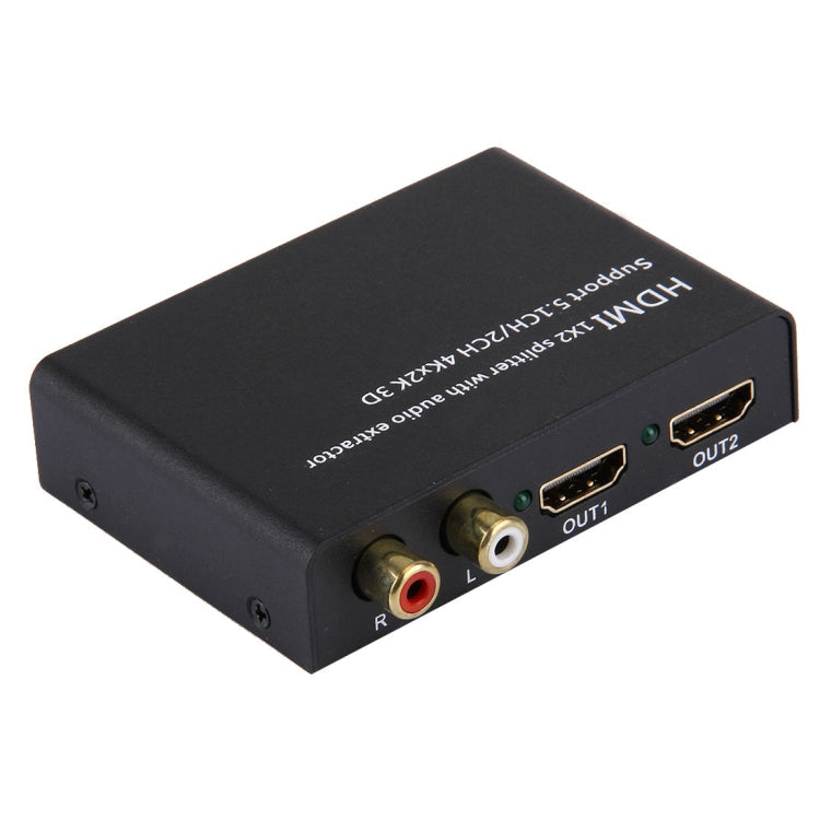 HDMI 1x2 Splitter mit Audio-Extraktor, unterstützt 5.1-Kanal / 2-Kanal, 4Kx2K, 3D
