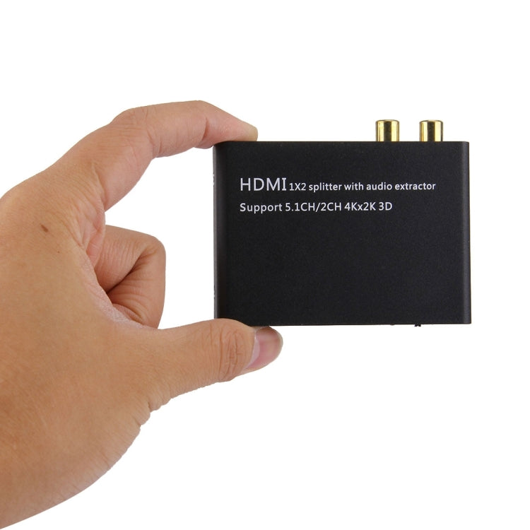 HDMI 1x2 Splitter mit Audio-Extraktor, unterstützt 5.1-Kanal / 2-Kanal, 4Kx2K, 3D