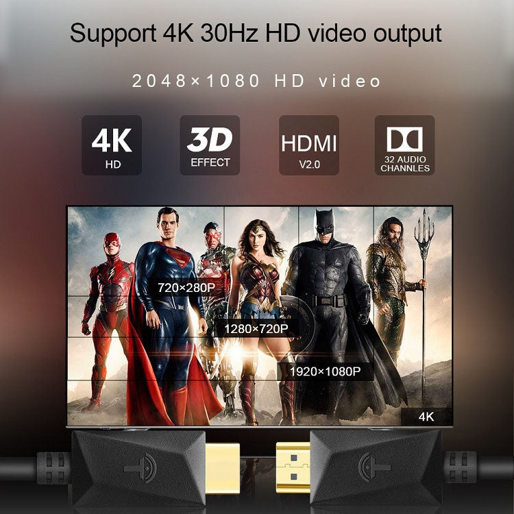 ROCKETEK HDMI01Y-2 HDMI 2.0 4K 30Hz 3D HD vergoldetes HDMI-Kabel für alle HDMI-Geräte, Länge: 2 m