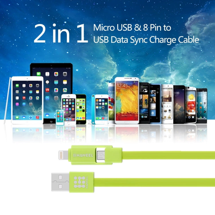 HAWEEL 1m 2-in-1 Micro-USB- und 8-Pin-auf-USB-Daten-Synchronisations-Ladekabel, 2-in-1-Kabel mit zwei Anschlüssen