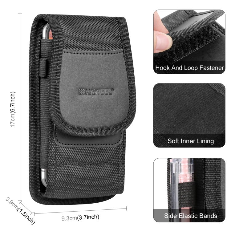 HAWEEL 4.7-6.1 inch Nylon Cloth Phone Belt Clip Carrying Pouch with Card Slot (Black)