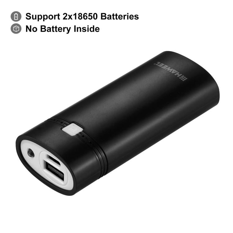 HAWEEL DIY 2x 18650 Akku (nicht enthalten) 5600mAh Powerbank Gehäuse mit USB-Ausgang & Anzeige, DIY 2 Batterien (Schwarz), DIY 2 Batterien (Weiß)