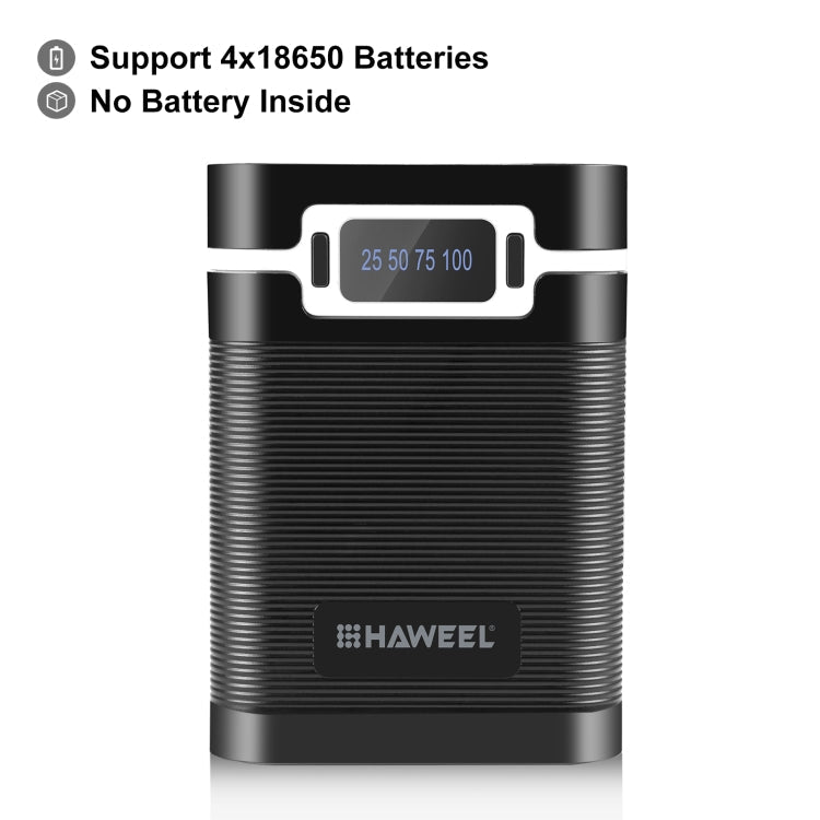 HAWEEL 4x18650 DIY 10000mAh Powerbank-Gehäuse mit dualem USB & Display (Schwarz)