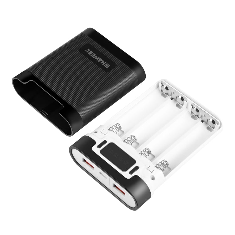 HAWEEL 4x18650 DIY 10000mAh Powerbank-Gehäuse mit dualem USB & Display (Schwarz)