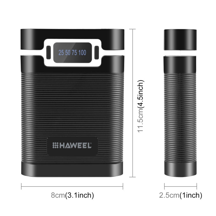 HAWEEL 4x18650 DIY 10000mAh Powerbank-Gehäuse mit dualem USB & Display (Schwarz)