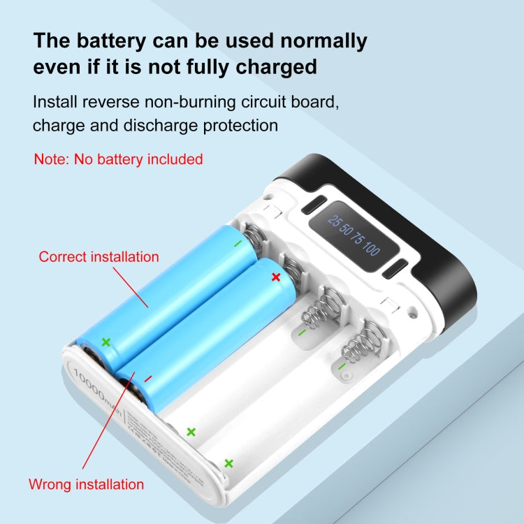 HAWEEL 4x18650 DIY 10000mAh Powerbank-Gehäuse mit dualem USB & Display (Schwarz)