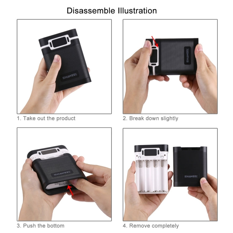 HAWEEL 4x18650 DIY 10000mAh Powerbank-Gehäuse mit dualem USB & Display (Schwarz)
