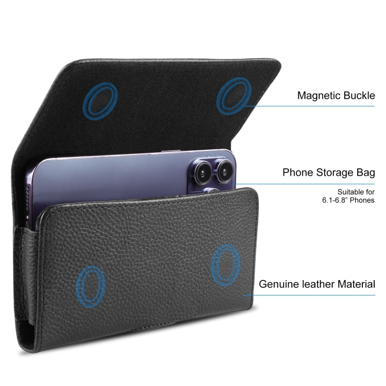 HAWEEL 6.1-6.8 inch Litchi Texture Genuine Leather Phone Belt Clip Horizontal Carrying Pouch, 6.1-6.8 inch