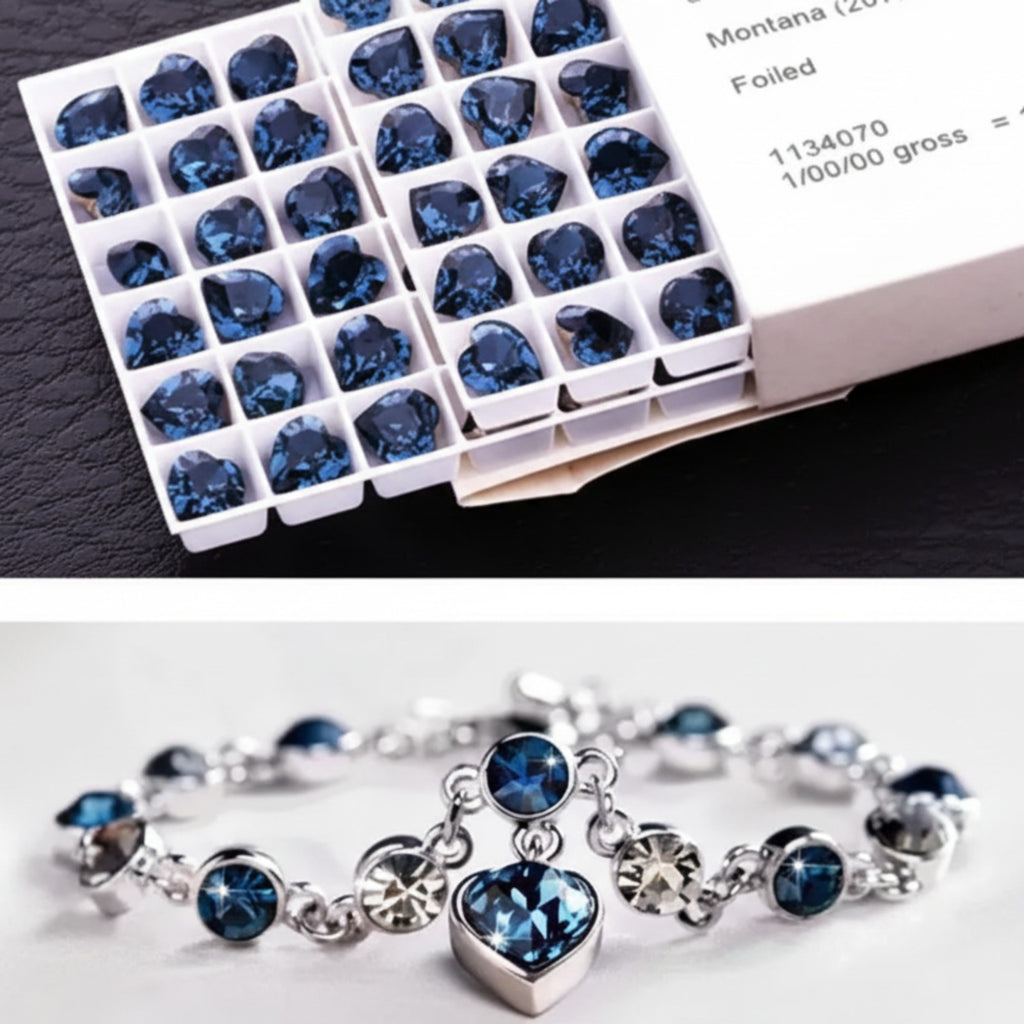 Women’s Silver Bracelet with Blue Heart Crystal Charm – Elegant Jewelry Gift for Her
