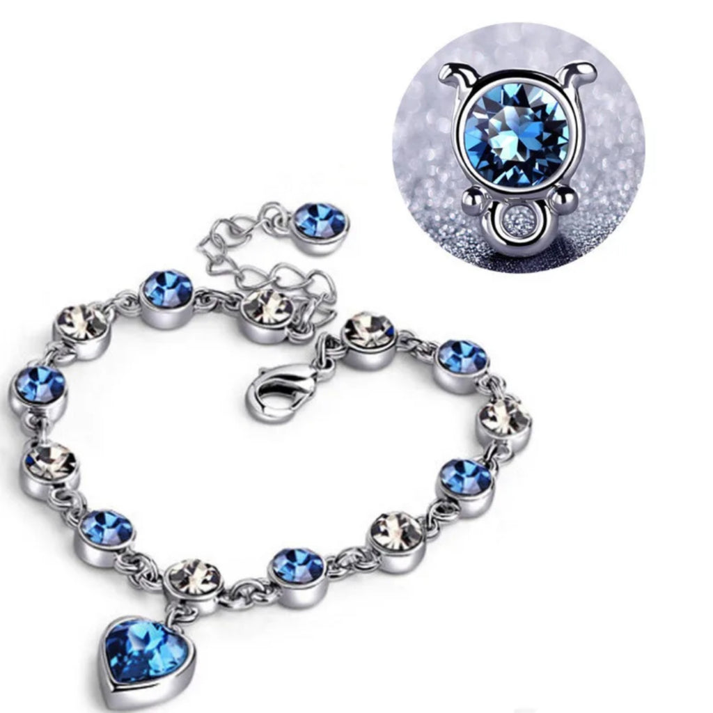 Women’s Silver Bracelet with Blue Heart Crystal Charm – Elegant Jewelry Gift for Her