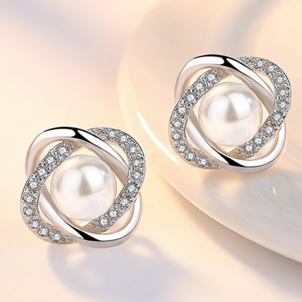 Women’s Silver Pearl & Crystal Earrings – Elegant Dangle Jewelry, Perfect Gift for Her