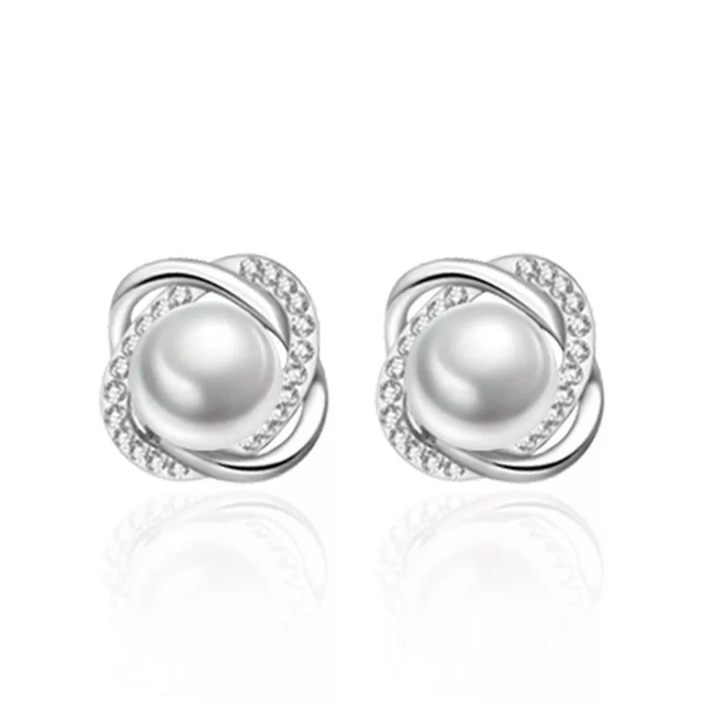 Women’s Silver Pearl & Crystal Earrings – Elegant Dangle Jewelry, Perfect Gift for Her