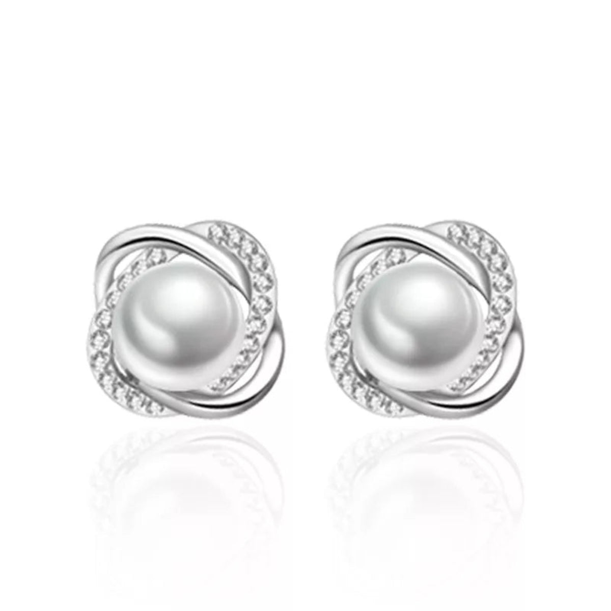 Women’s Silver Pearl & Crystal Earrings – Elegant Dangle Jewelry, Perfect Gift for Her
