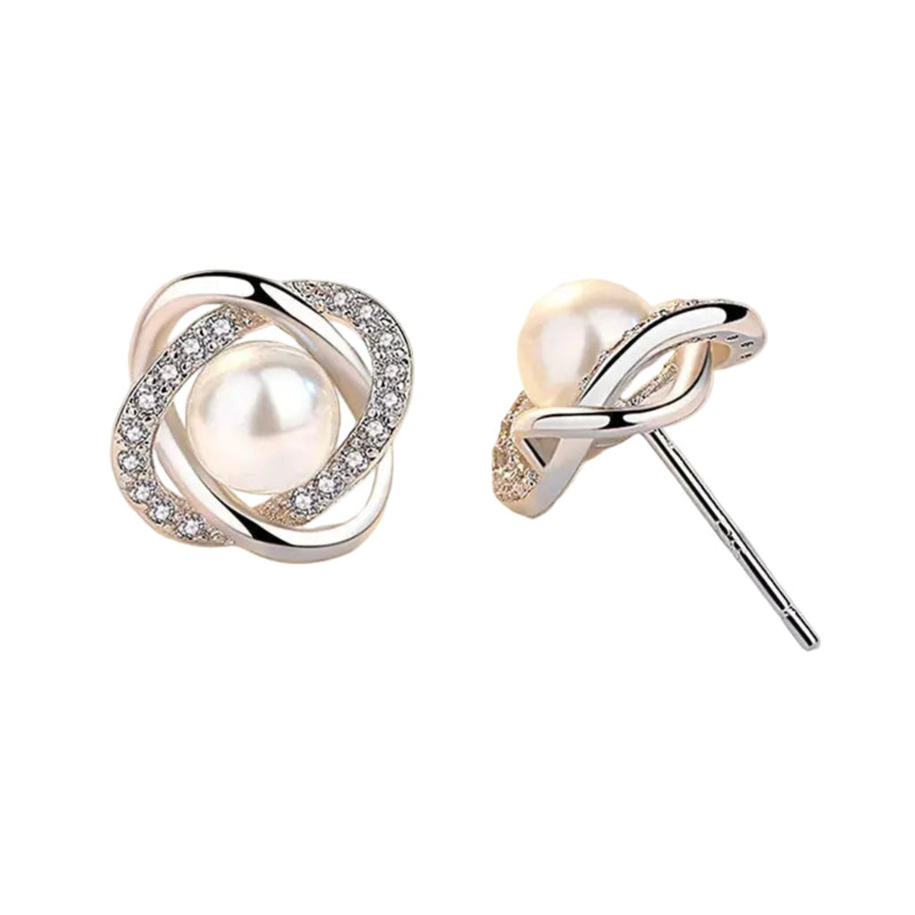 Women’s Silver Pearl & Crystal Earrings – Elegant Dangle Jewelry, Perfect Gift for Her
