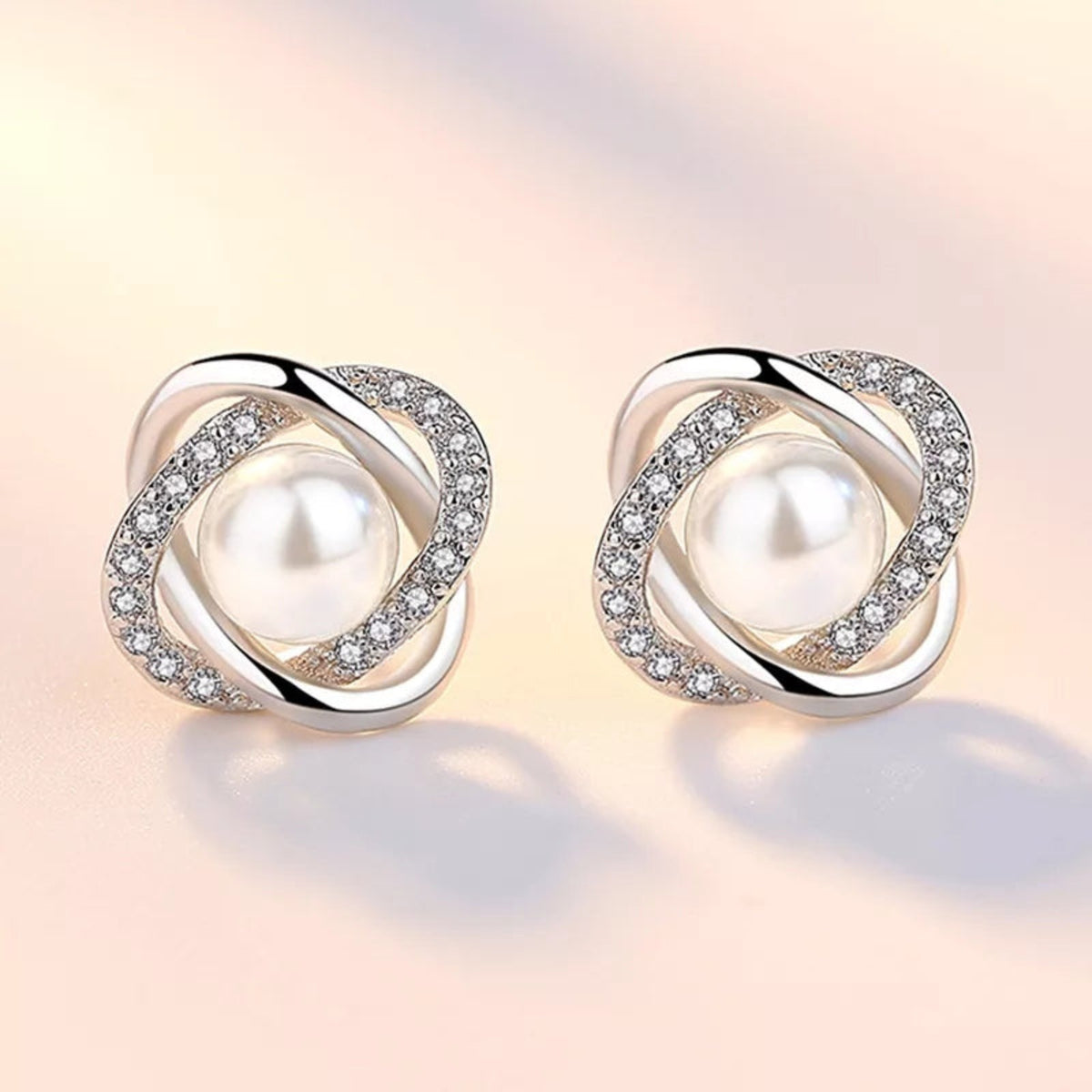 Women’s Silver Pearl & Crystal Earrings – Elegant Dangle Jewelry, Perfect Gift for Her