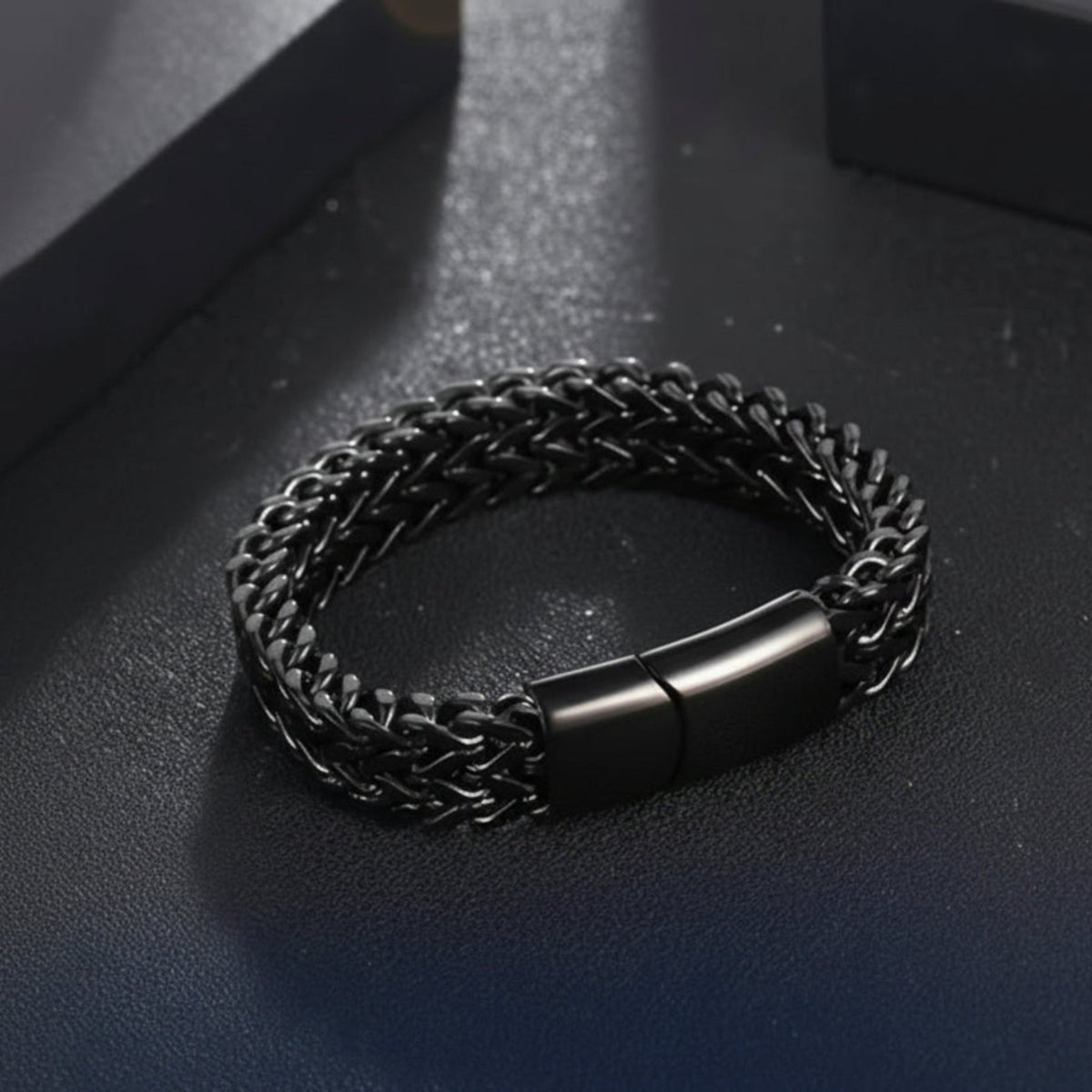 Double Layer Cuban Chain Bracelet – 10mm Black Stainless Steel, Heavy 45g Men’s Fashion Jewelry