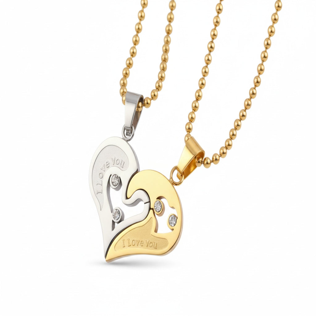 Magnetic Heart Couple Necklaces – “I Love You” Matching Pendant Set in Gold & Silver, Romantic Gift for Couples