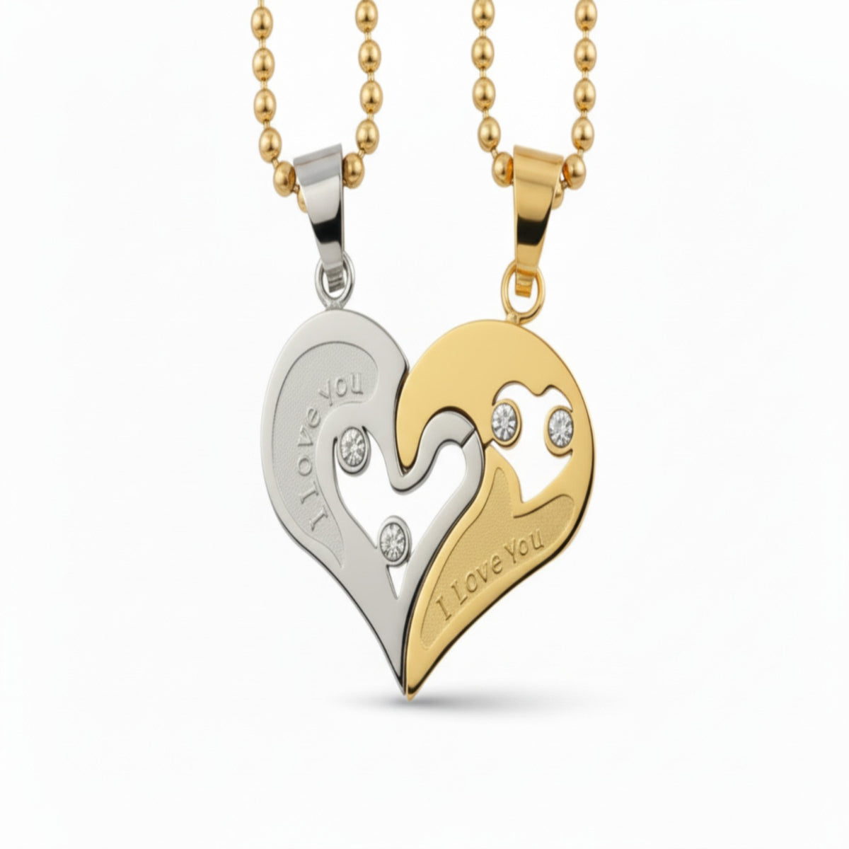 Magnetic Heart Couple Necklaces – “I Love You” Matching Pendant Set in Gold & Silver, Romantic Gift for Couples