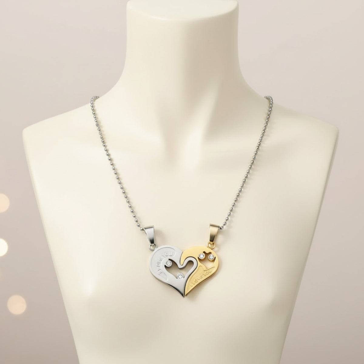Magnetic Heart Couple Necklaces – “I Love You” Matching Pendant Set in Gold & Silver, Romantic Gift for Couples