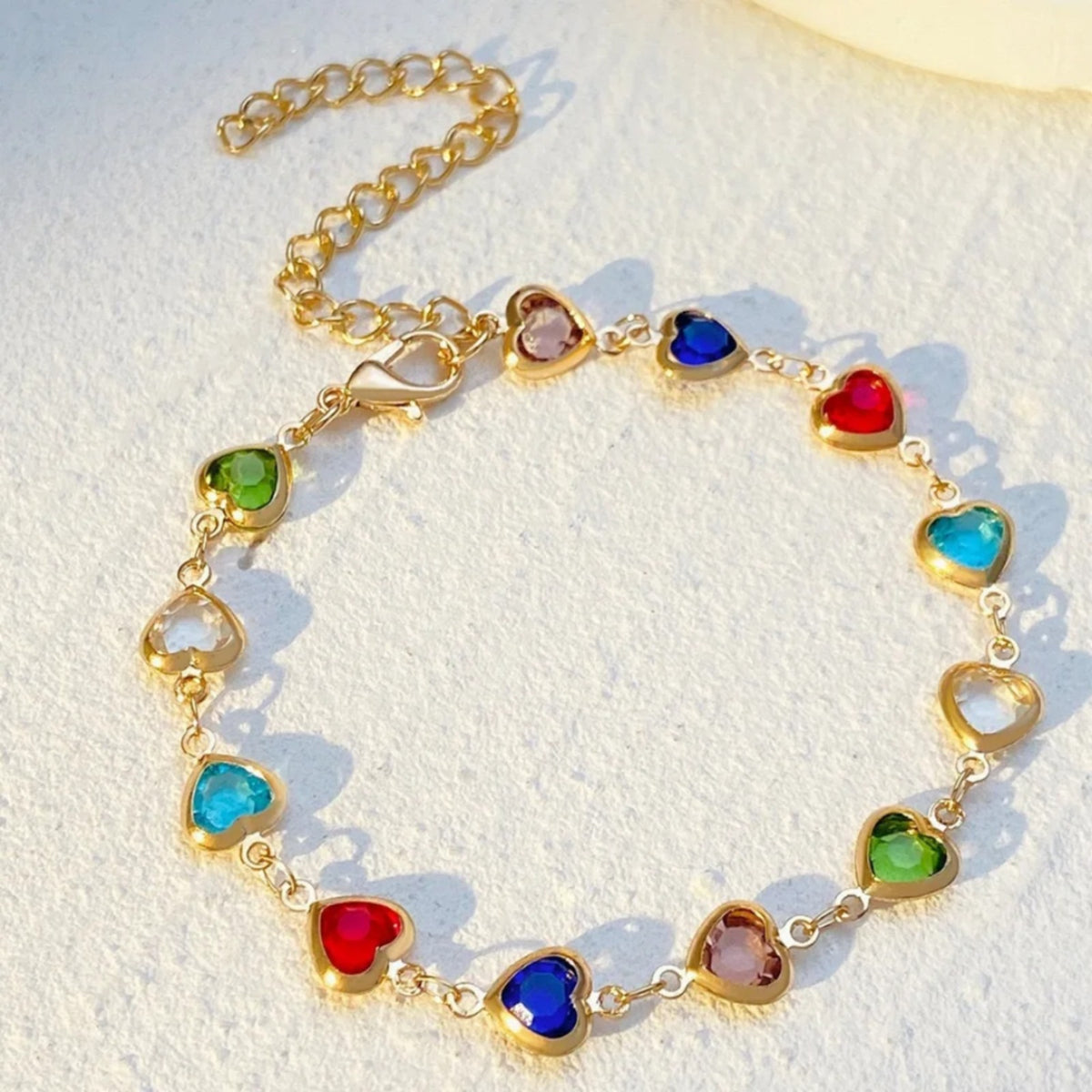 Prismatic Heart Crystal Bracelet – Multicolor Sparkle Jewelry, Adjustable Romantic Gift for Women & Teens
