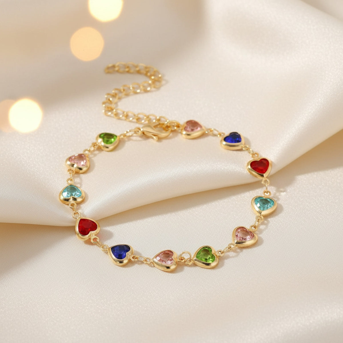 Prismatic Heart Crystal Bracelet – Multicolor Sparkle Jewelry, Adjustable Romantic Gift for Women & Teens