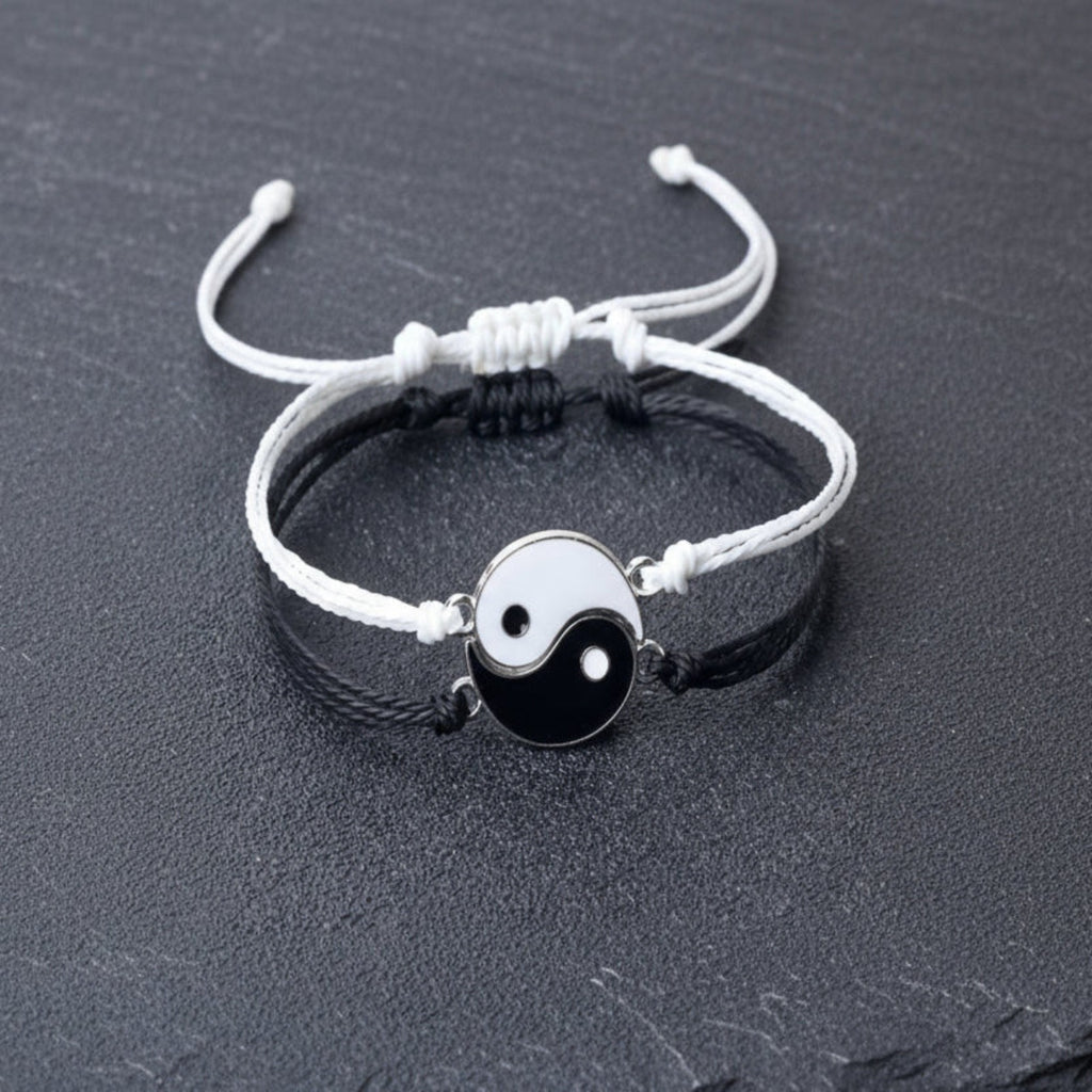 Matching Couple Bracelets Set – Black & White Love Bracelets for Him & Her, Adjustable Lucky Relationship Jewelry Gift for Couples