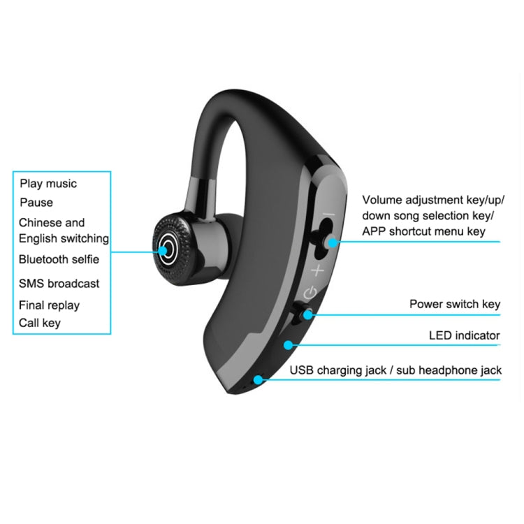 V9 Business Handsfree Wireless Bluetooth Headset CSR 4.1 with Mic for Driver Sport